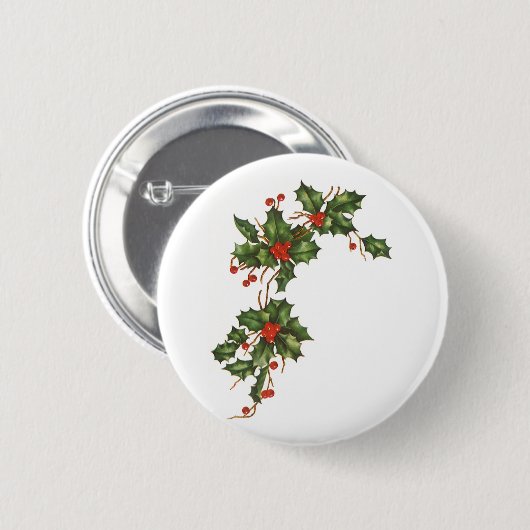 Weihnachten, Holly-Pflanze mit Roten Berries Button (Vorne & Hinten)