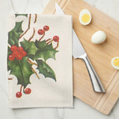 Weihnachten, Holly-Pflanze mit Roten Berries Geschirrtuch (Viertel Falte)