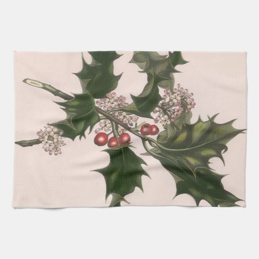 Weihnachten, Holly-Pflanze mit Roten Berries Geschirrtuch (Horizontal)
