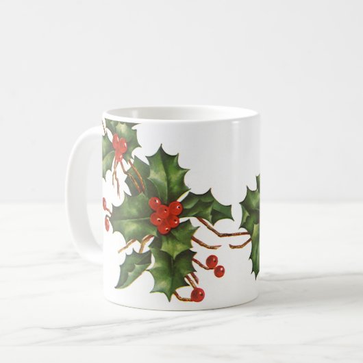 Weihnachten, Holly-Pflanze mit Roten Berries Kaffeetasse (Vorderseite Links)