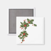 Weihnachten, Holly-Pflanze mit Roten Berries Magnet (Vorderseite/Rückseite)