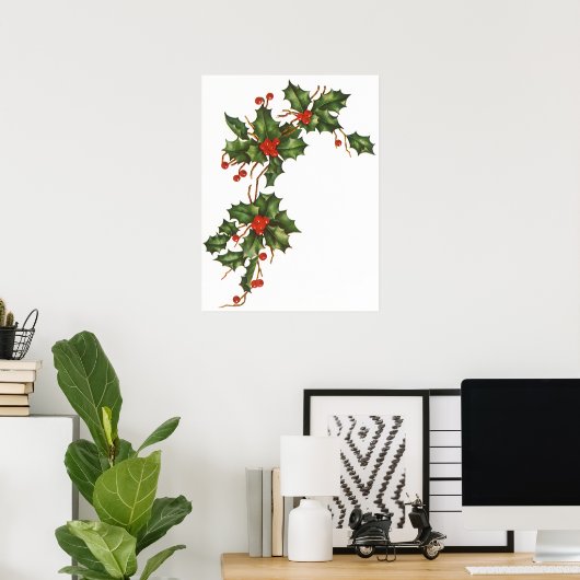 Weihnachten, Holly-Pflanze mit Roten Berries Poster (Heimbüro)