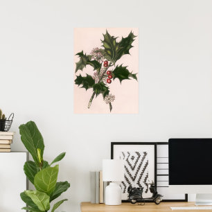 Weihnachten, Holly-Pflanze mit Roten Berries Poster