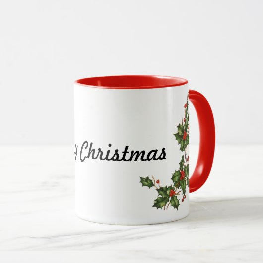 Weihnachten, Holly-Pflanze mit Roten Berries Tasse (VorderseiteRechts)