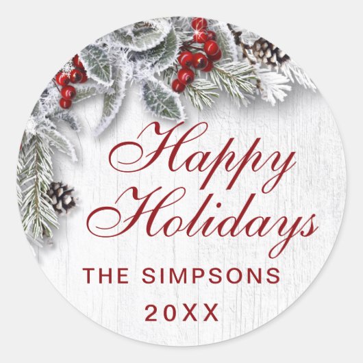 Weihnachten Holly Pine Rustic Holiday Envelolpe Si Runder Aufkleber (Vorderseite)