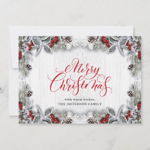 Weihnachten Holly Pine Rustic Holiday Grußkarte