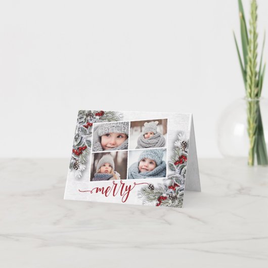 Weihnachten Holly Pine Rustikales Foto Weihnachtsk (Vorderseite)