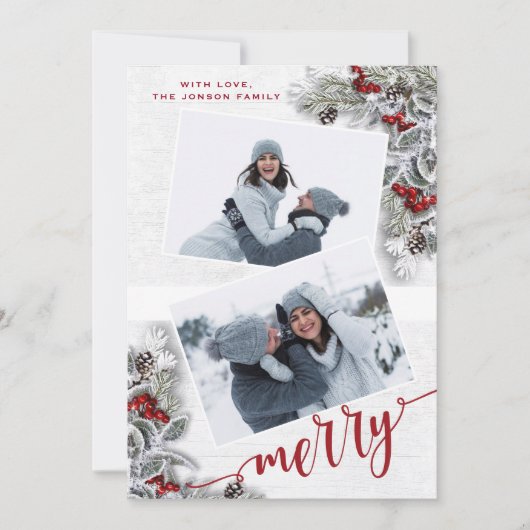 Weihnachten Holly Pine Rustikales Foto Weihnachtsk (Vorderseite)