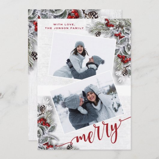 Weihnachten Holly Pine Rustikales Foto Weihnachtsk (Vorne/Hinten)