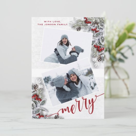 Weihnachten Holly Pine Rustikales Foto Weihnachtsk (Stehend Vorderseite)