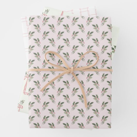 Weihnachten Holly Pink & Green Geschenkpapier Set (Beispiel)