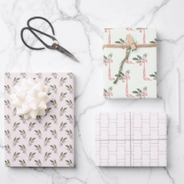 Weihnachten Holly Pink & Green Geschenkpapier Set