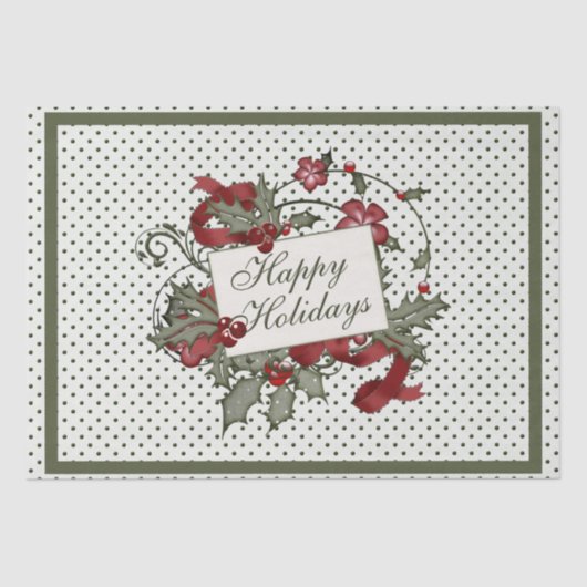 Weihnachten-Holly-POLKA-DOT-Happy Holidays Seidenpapier (Vorderseite)