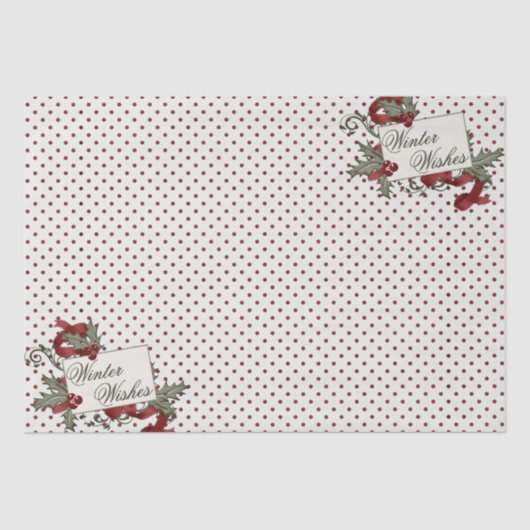 Weihnachten-Holly-POLKA-DOT-Winter wünscht Seidenpapier (Vorderseite)