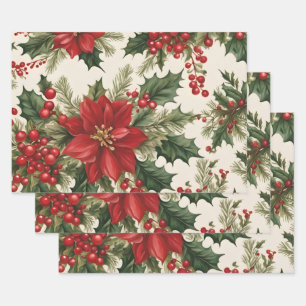 Weihnachten Holly & Red Berries Geschenkpapier Set