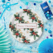 Weihnachten Holly Red Berries Pine Cones Gold Ribb Pappteller (Party)
