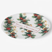 Weihnachten Holly Red Berries Pine Cones Gold Ribb Pappteller (Schrägansicht)