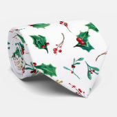 Weihnachten Holly Red Berry Foliage Gold Greenery Krawatte (Gerollt)