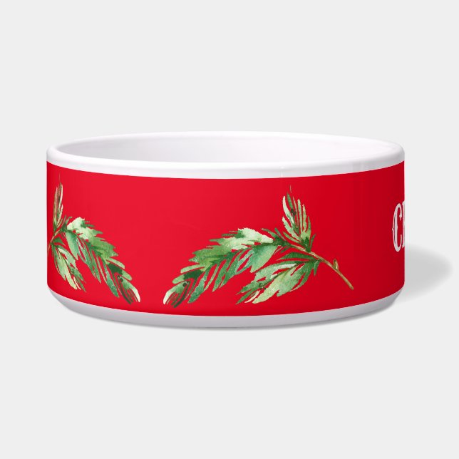 Weihnachten Holly Red & Green Name Dog Bowl Napf (Links)