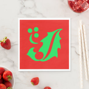 Weihnachten Holly Red Green Xmas Serviette