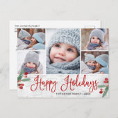 Weihnachten Holly Rustic 5 FOTO Grußurlaub Postkarte (Vorne/Hinten)