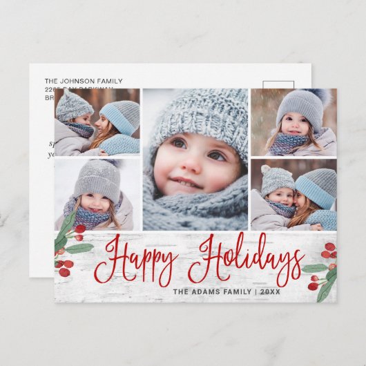 Weihnachten Holly Rustic 5 FOTO Grußurlaub Postkarte (Vorne/Hinten)