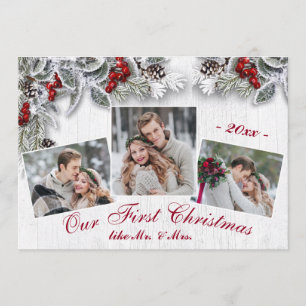 Weihnachten Holly Rustic Foto Holiday Grußkarte