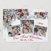 Weihnachten Holly Rustic Foto Holiday Grußkarte (Vorne/Hinten)