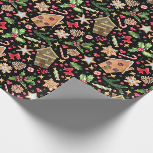 Weihnachten Holly, Schneeflocken Kekse, Bonbons Geschenkpapier (Ecke)