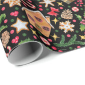 Weihnachten Holly, Schneeflocken Kekse, Bonbons Geschenkpapier (Rolleneckpunkt)