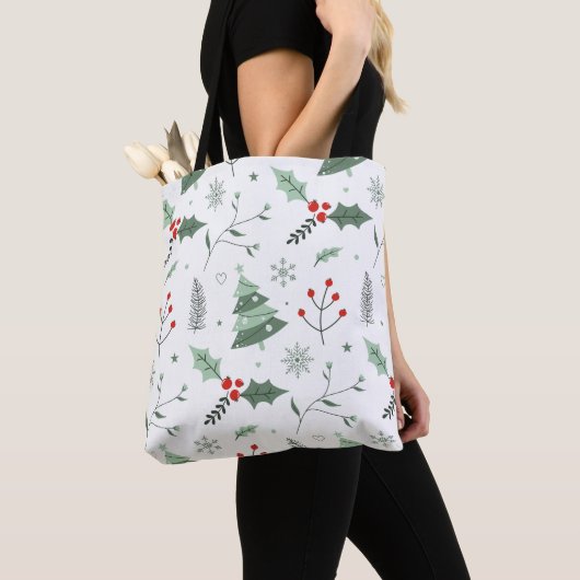 Weihnachten Holly & Tree Tote Tag Tasche (Von Nahem)