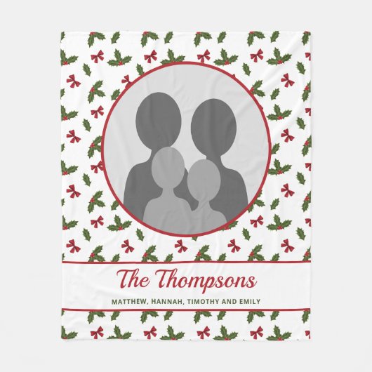 Weihnachten Holly und Bows Custom Foto Template Fleecedecke (Vorderseite)
