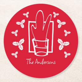 Weihnachten Holly und ein glänzendes Glas Runder Pappuntersetzer