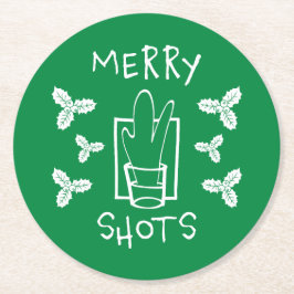 Weihnachten Holly und ein glänzendes Glas Runder Pappuntersetzer