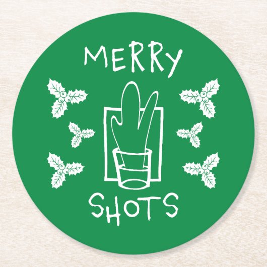 Weihnachten Holly und ein glänzendes Glas Runder Pappuntersetzer (Vorderseite)