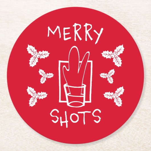 Weihnachten Holly und ein glänzendes Glas Runder Pappuntersetzer (Vorderseite)