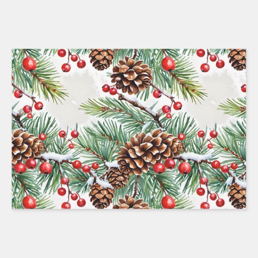 Weihnachten Holly und Pinecones Geschenkpapier Set (Vorderseite 3)