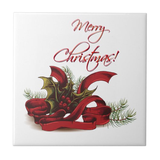 Weihnachten Holly und Pines Fliese (Vorderseite)
