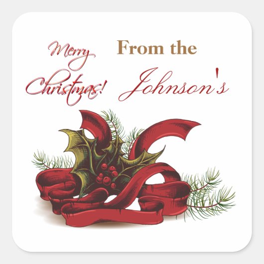 Weihnachten Holly und Pines Quadratischer Aufkleber (Vorderseite)