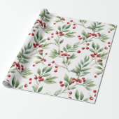 Weihnachten Holly Watercolor Rot und Grün Geschenkpapier (Ungerollt)