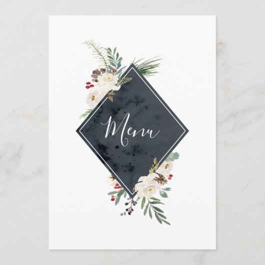 Weihnachten Holly & White Roses Bouquet Rahmen Menükarte (Rückseite)