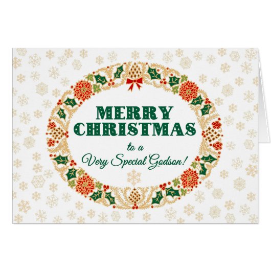 Weihnachten Holly Wreath für Godson Snowflakes (Vorderseite (Horizontal))