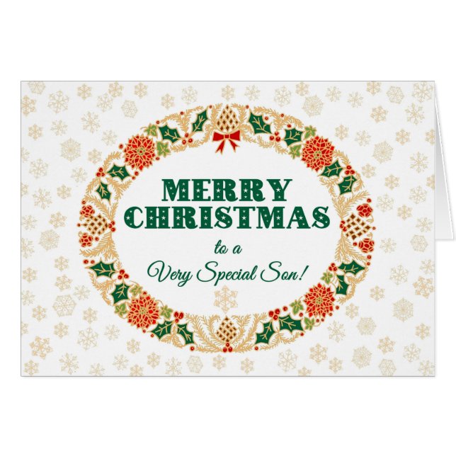 Weihnachten Holly Wreath, für Sohn, Schneeflocken (Vorderseite (Horizontal))