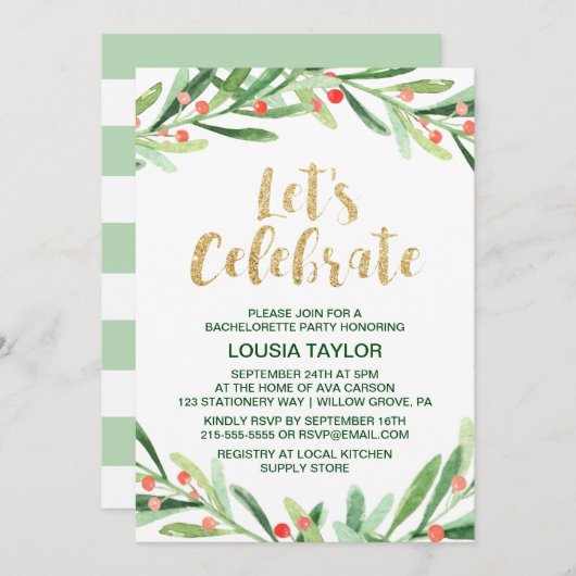 Weihnachten Holly Wreath Let's Celebrate Einladung (Vorne/Hinten)