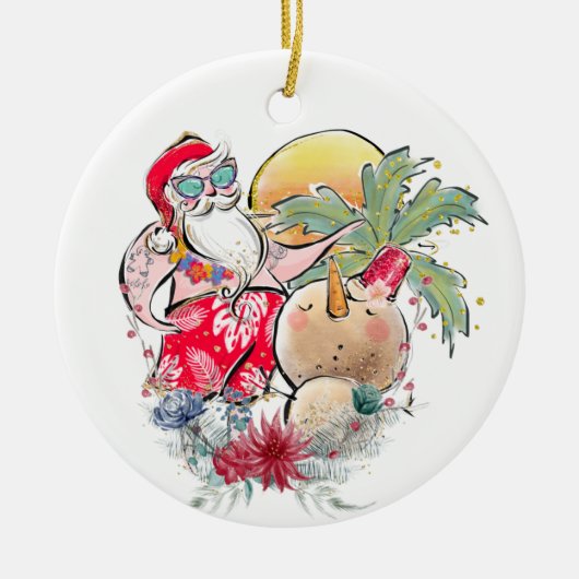 Weihnachten | Hot Holly Jolly Santa Claus Keramik Ornament (Vorne)