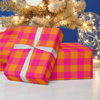 Weihnachten Hot Pink und Helles Orange Buffalo Kar Geschenkpapier