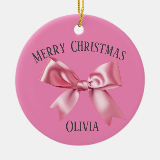 Weihnachten Hübsch Pink Individuelle Name Coquette Keramik Ornament (Vorne)