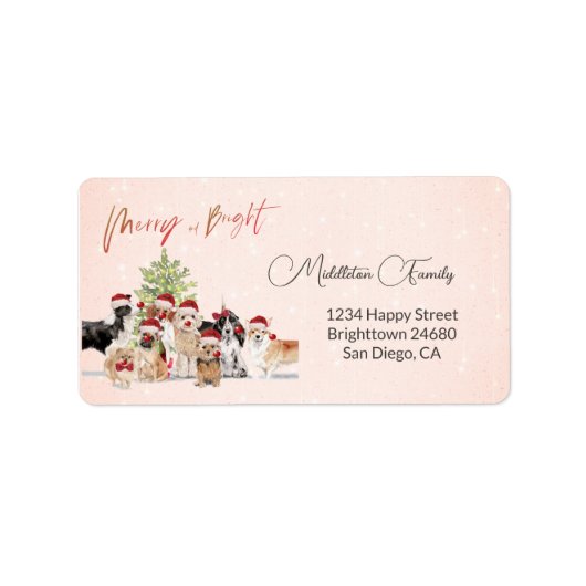 Weihnachten Hund liebt Freude Weihnachtsmannmütze Adressaufkleber (Vorne)