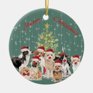 Weihnachten Hund liebt Grüne Weihnachtsmannmütze Keramik Ornament