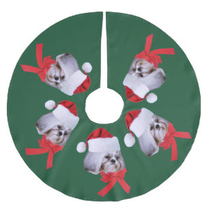 Weihnachten, Hund Shih Tzu, Weihnachtsmannmütze Polyester Weihnachtsbaumdecke